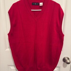 Cotton Traders Mens Red V-Neck Sweater‎ Vest 100% Cotton Grid Pattern Size L
